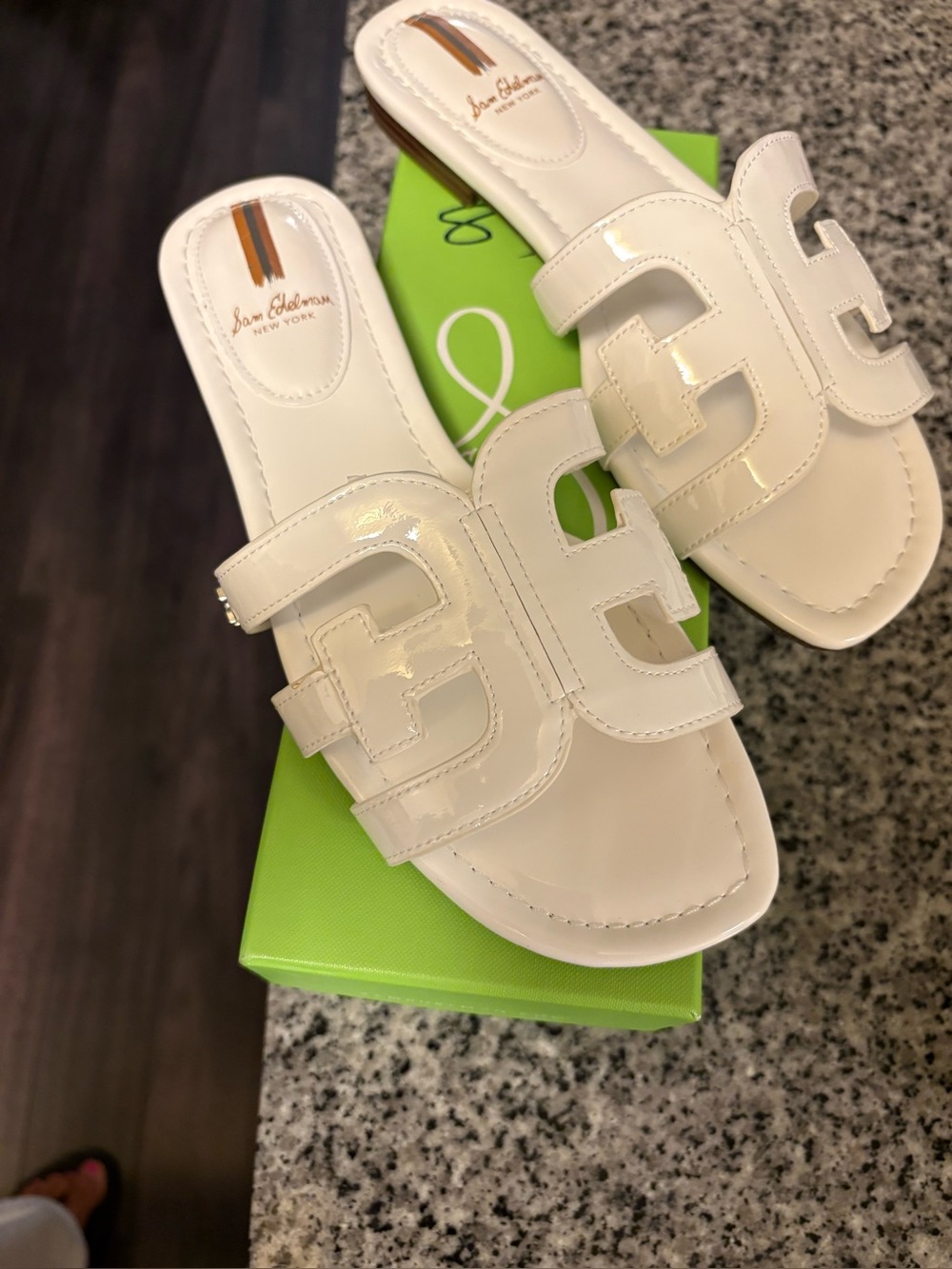Sam Edelman Women's White Patent Leather Slide Sandals